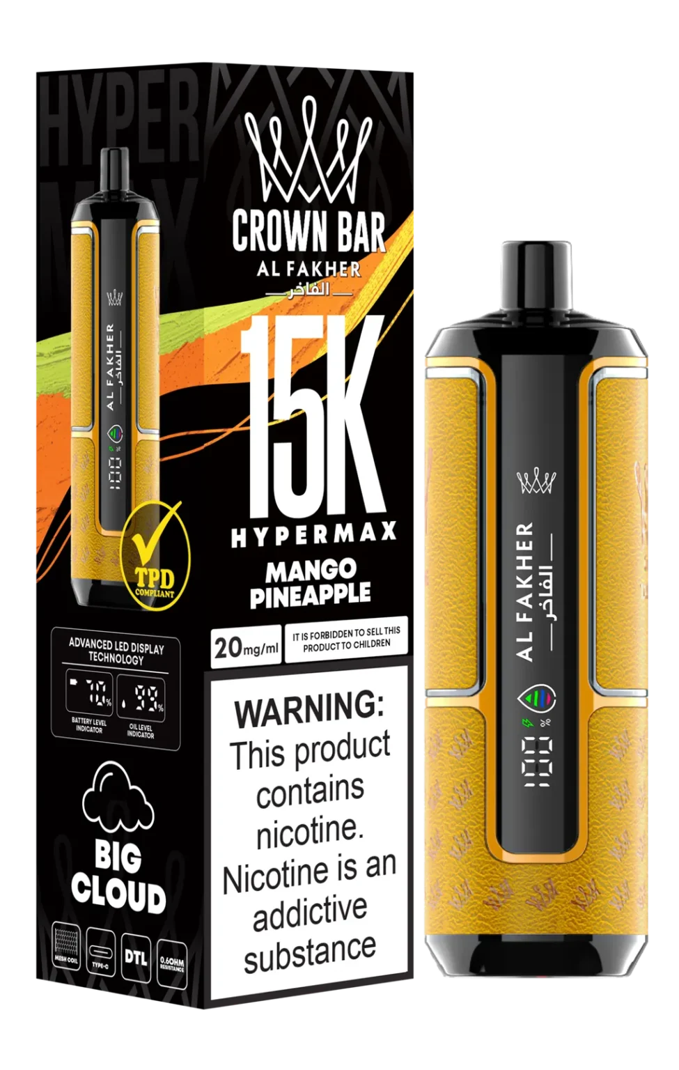 Al Fakher Crown Bar 15K Hypermax Mango Pineapple Disposable Vape