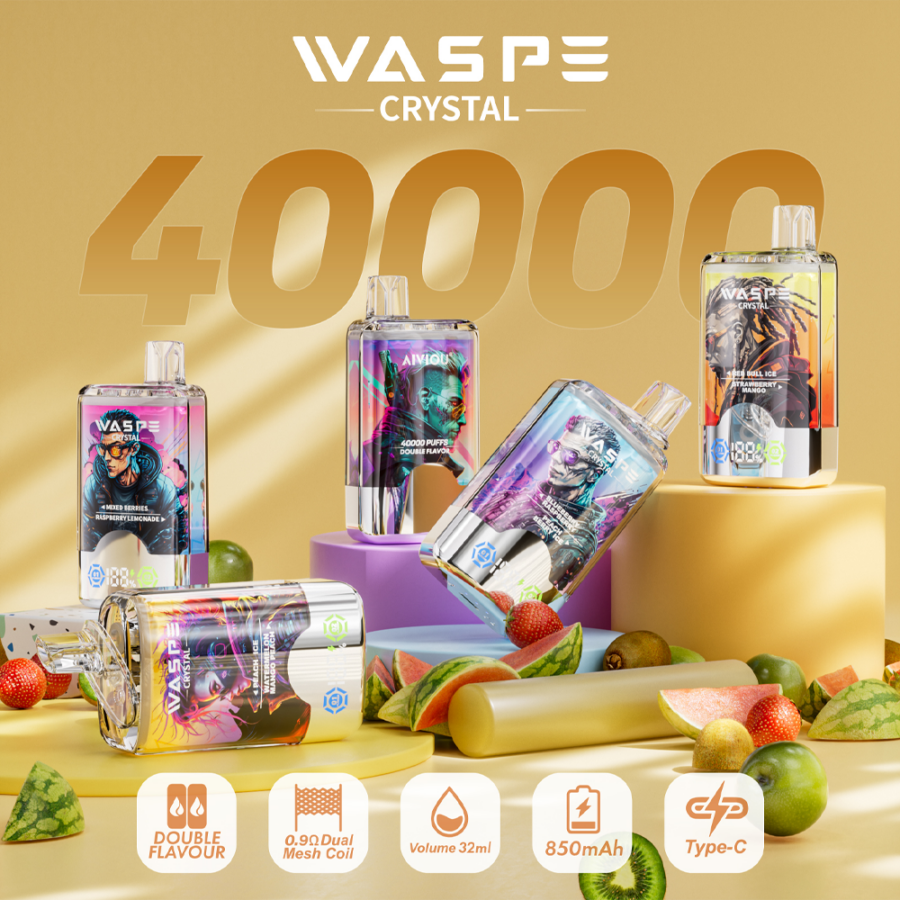 Waspe Crystal 40K Puffs Disposable Vape – Dual Flavors,Dual Mesh Coils,Smart LED Display
